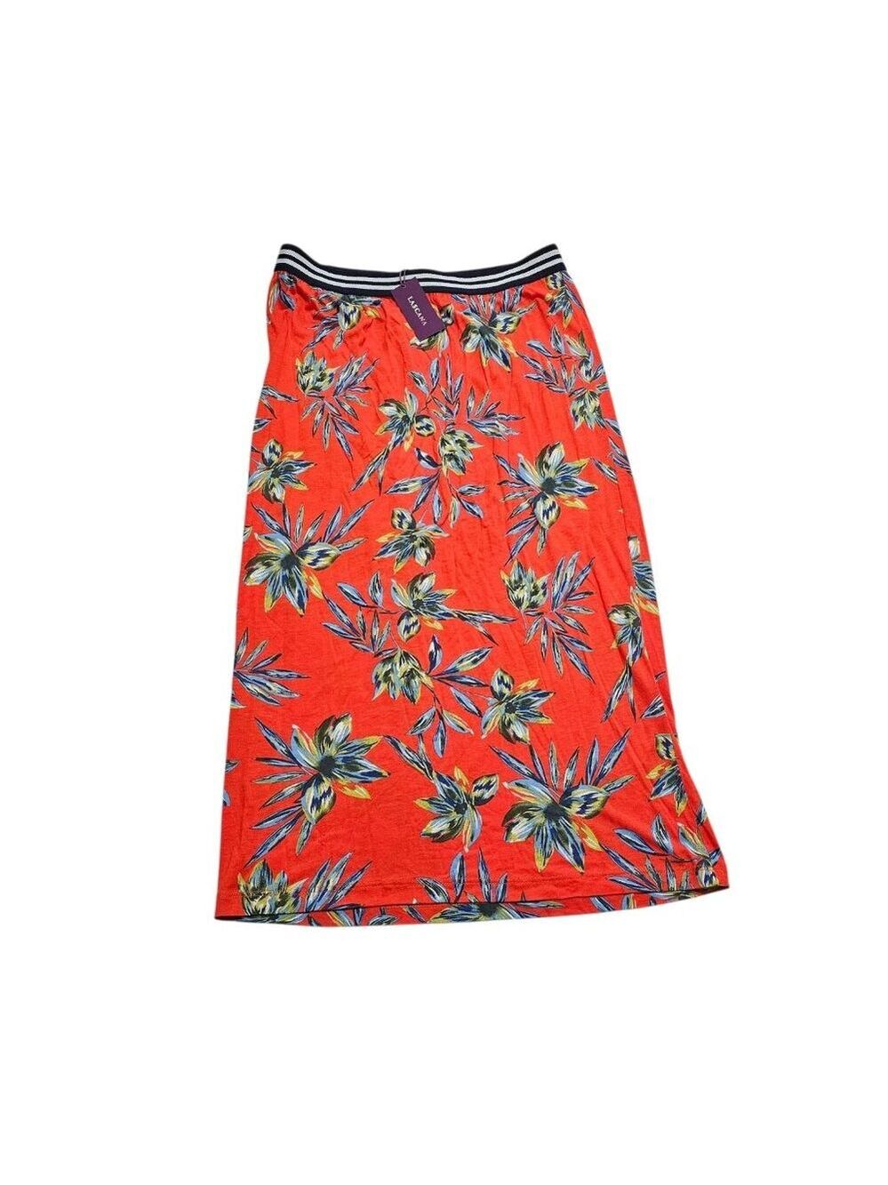 LASCANA Tropical Floral Maxi Skirt SZ 12 USA Striped Waistband Boho Colorful